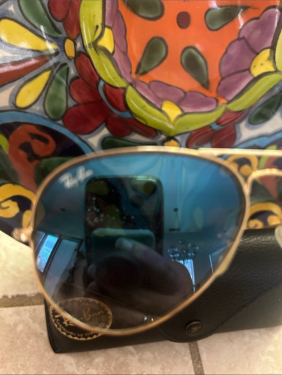 Ray-Ban Aviator Sunglasses - Gold Frame, Blue Lenses main image 3